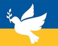 Blue and yellow flag of Ukraine with a white dove