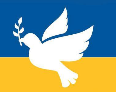 Blau gelbe Flagge der Ukraine mit einer weißen Taube