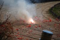 Fireworks on a sidewalk.