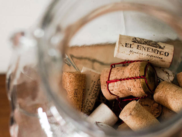 Collection jar with old corks.