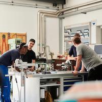 Trainees and interns in the workshop.