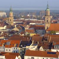 Aerial view of the city of Erlangen.