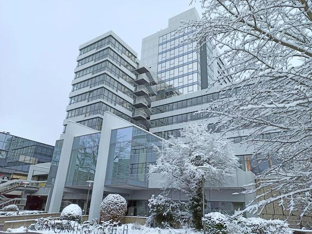 Rathaus mit Schnee 
