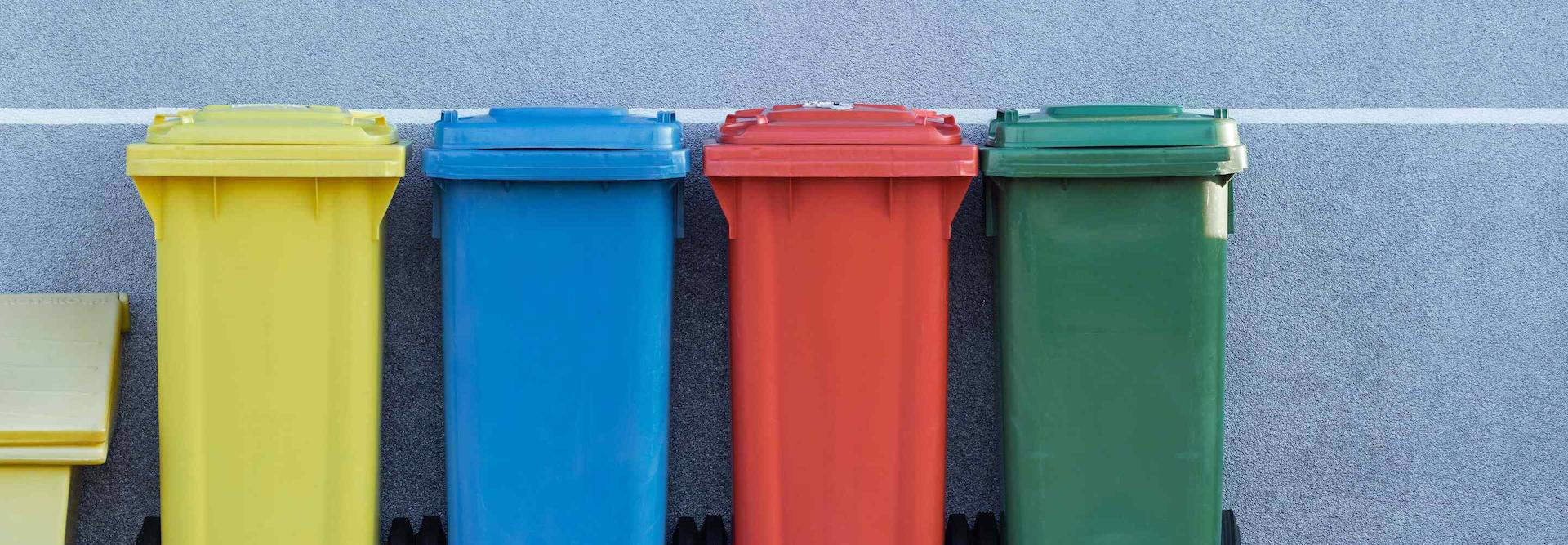 Colorful garbage cans.