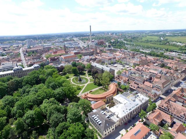 Ausschnitt der Erlanger Innenstadt von Erlangen aus der Vogelperspektive