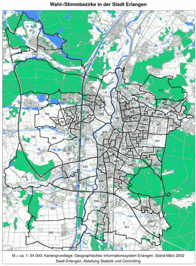Stimmbezirke für die Landtagswahl Bayern 2003 in Erlangen